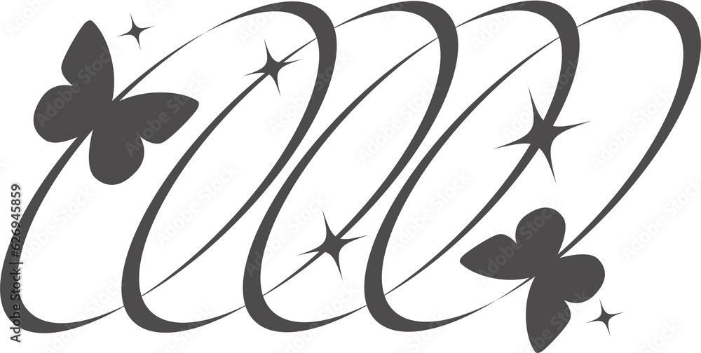 Poster aesthetic shape with butterfly. minimal y2k outline graphic design with sparkles. abstract minimalis