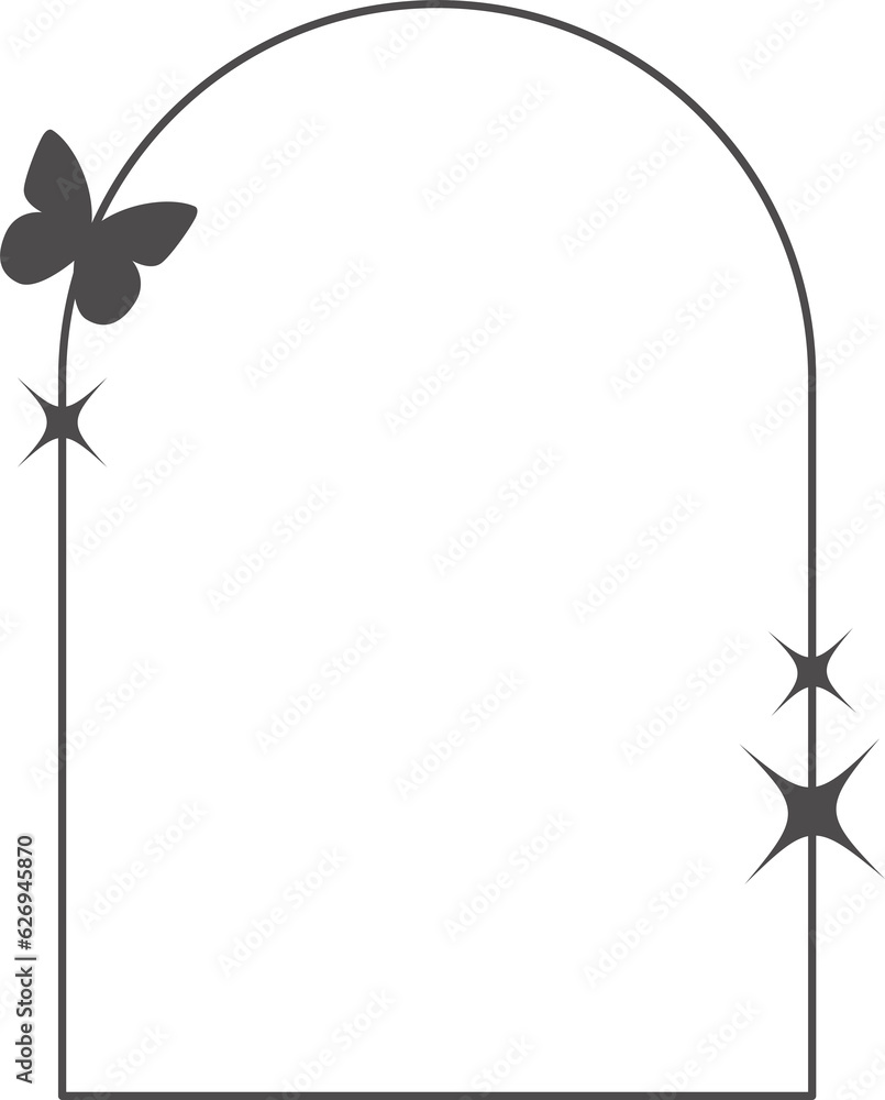 Poster aesthetic frame and shape with butterfly. minimal y2k outline graphic design with sparkles. abstract