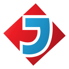 Red and Blue Square Diamond Shaped Letter J Icon