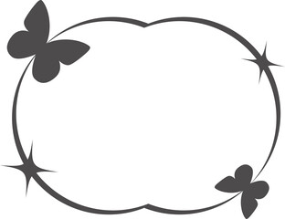 Aesthetic shape with butterfly. Minimal y2k outline graphic design with sparkles. Abstract minimalistic orbits. Trendy boho geometric template.