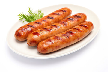 grilled sausage bbq on plate isolated on white background