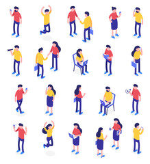 A big collection of isometric illustrations featuring both male and female characters. Vector.