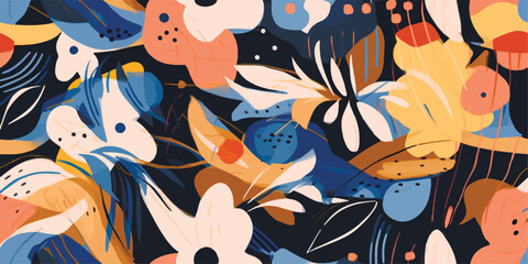 Modern abstract floral illustration pattern. Creative collage contemporary seamless pattern. Fashionable template for design