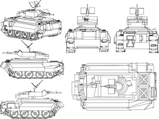 Vector illustration sketch of armored combat tank vehicle cartoon