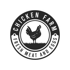 Fototapeta na wymiar Chicken Farm Badge or Label. Chicken rooster poultry farm vintage badge logo design inspiration.