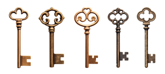Set of vintage keys isolated on transparent background