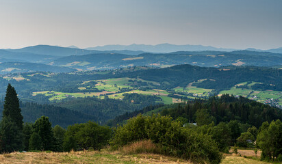 Fototapeta na wymiar Beautiful view from Bahenec in Slezske Beskydy mountains in Czech republic