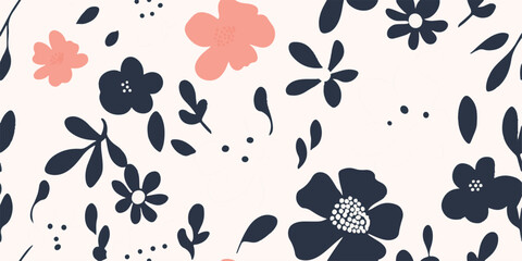 Fototapeta premium Hand drawn abstract cute flowers simple pattern. Collage contemporary print. Fashionable template for design