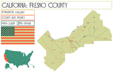 Large and detailed map of Fresno County in California, USA.
