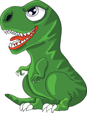 Green sitting tyrannosaurus. Prehistoric carnivorous dinosaur. Vector illustration isolated on transparent, trex dinosaur