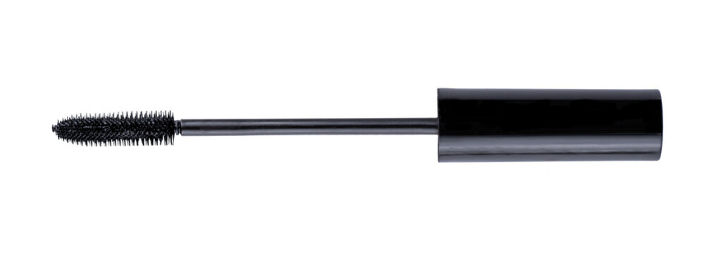 Black mascara brush isolated on transparent background. Beauty mascara applicator brush cut out on transparent.