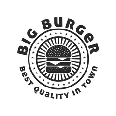 Big burger labels and badges in vintage style. logo, icons, emblems, and design elements for burger restaurants.