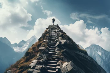 Fotobehang Himalaya Hiker climb up mountain