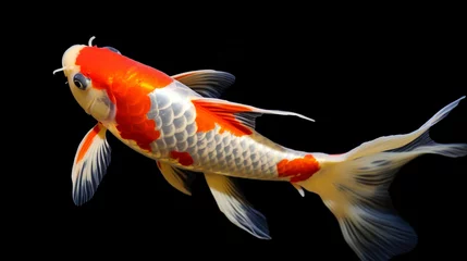 Fotobehang Koi fish isolated on a black background, closeup of photo. © Emmy Ljs