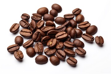 Naklejka premium Roasted coffee beans on white, generative AI