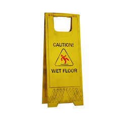 caution wet floor sign raster illustration yellow sign caution wet floor isolated on white background. Cleaning in progress