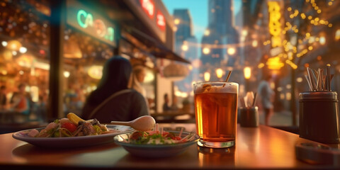 Solo Culinary Delight: Enjoying a Diner for One After Sightseeing Tour at Restaurant - AI generated