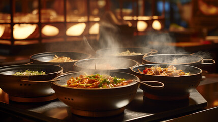 A traditional Chinese wok set and bamboo steamers, epitomizing the timeless culinary tradition of Chinese cuisine Generative AI