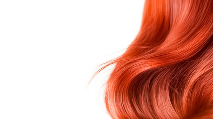 Red shiny hair isolated on white background. Background with copy space.