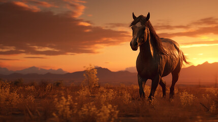 Fototapeta na wymiar horse in sunset