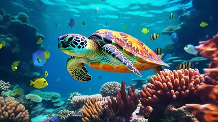 Tuinposter green sea turtle © Moribuz Studio