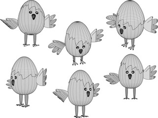 Vector sketch illustration of a cute chick hatching from an egg still in the shell 