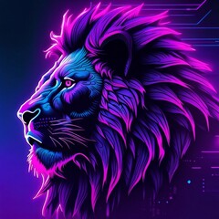 Fototapeta premium Lion neonpunk, cyberpunk