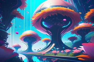 Fototapeta premium A garden with beautiful living flowers. Generative AI