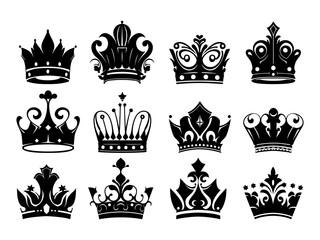 Collection of modern crown silhouette symbols logo set vector