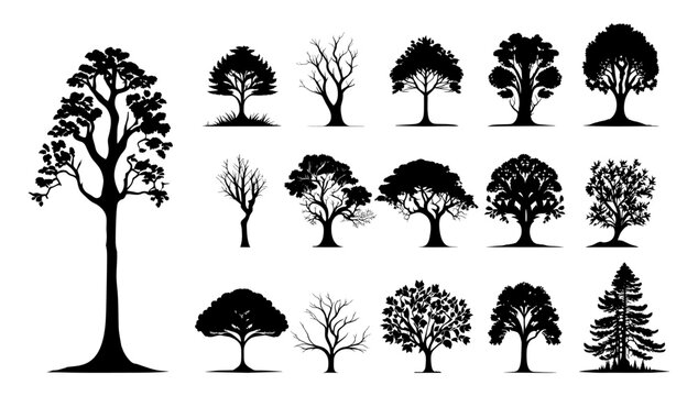 Trees silhouettes nature set vector.