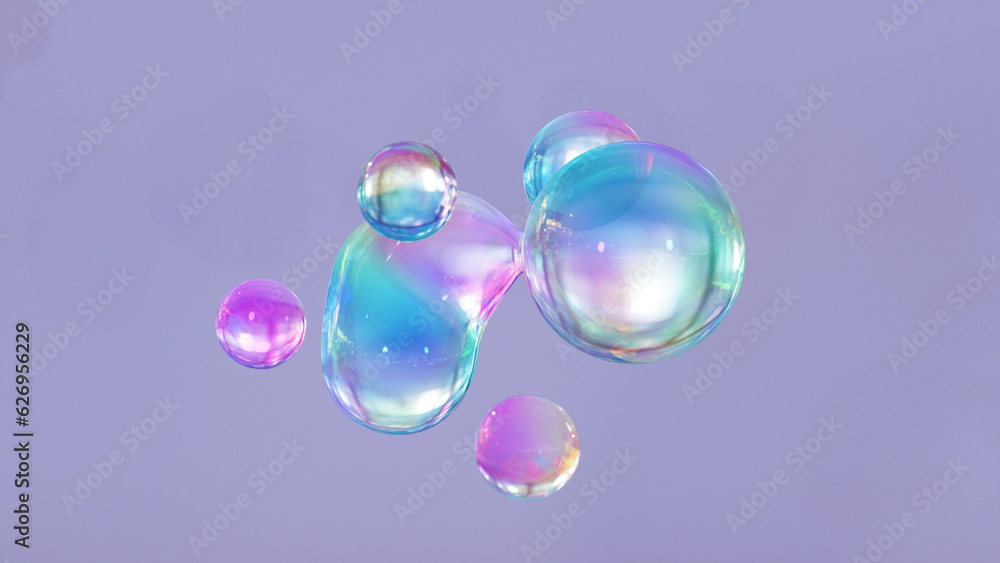 Poster abstract liquid circles on a background of pastel color with spacing. 3d design of a rainbow-colored