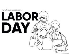 Happy Labour Day simple vector web banner. Set of tools. Lettering Labour Day. Black and white background, banner, poster. Vector illustration