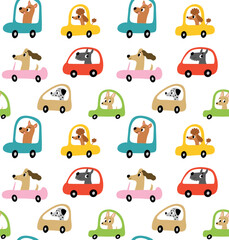 Seamless pattern. Funny dogs driving cars - 626957241