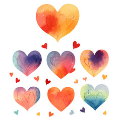 vector watercolor hand-drawn heart collection