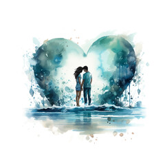 Vector flat Valentine's Day background with a couple holding hands in watercolor style