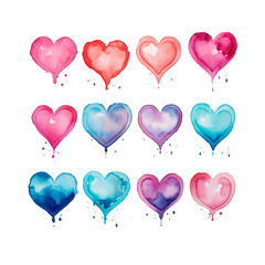 vector watercolor hand-drawn heart collection