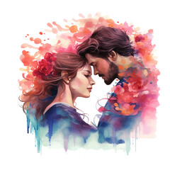 Vector flat Valentine's Day background with a couple holding hands in watercolor style