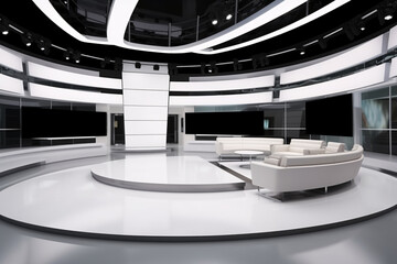 Tv Studio. Backdrop for TV shows .TV on wall. News studio. The perfect backdrop for any green screen or chroma key video or photo production. 3D rendering.