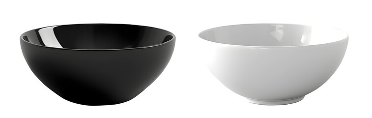 Set of black and White ceramic bowl on transparent background cutout, PNG file. Mockup template for...