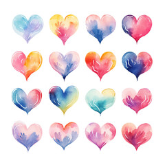 vector watercolor hand-drawn heart collection