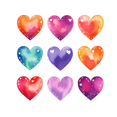 vector watercolor hand-drawn heart collection