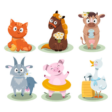 Funny animals in the flat style, children's illustration, game.