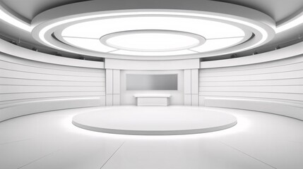 Obraz premium Tv Studio. Backdrop for TV shows .TV on wall. News studio. The perfect backdrop for any green screen or chroma key video or photo production. 3D rendering.