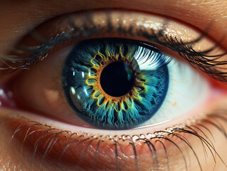 Photo of Eyes (human or animal): Close-up shots of eyes focus on the iris, capturing the intricate details, vibrant colors, and reflections within the eye. It reveals the depth