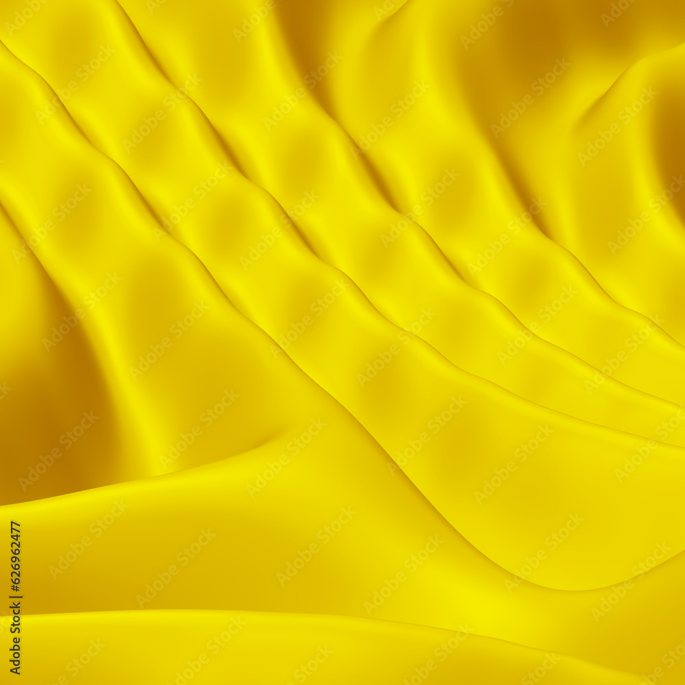 Poster golden silk cloth fabric background with smooth waves and curves in 3d rendering