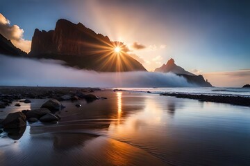 sunset and sunrise scenes generative by AI technology