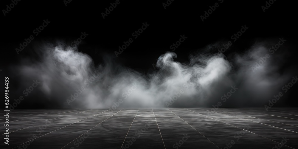 Poster black room with abstract fog. white clouds, fog on a black background.