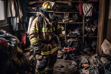 Fototapeta na wymiar Firefighter in full bunker gear