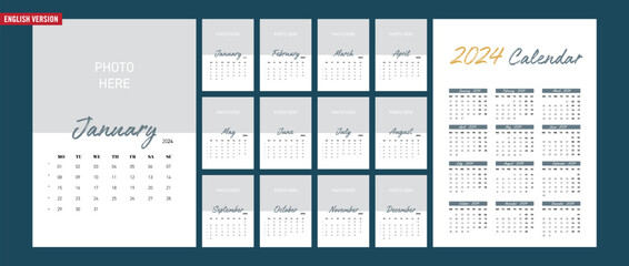 Calendar 2024 corporate design template vector. 2024 Calendar.