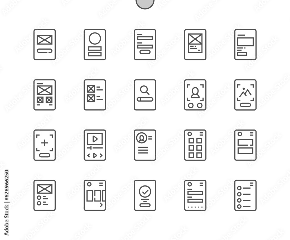 Poster mobile wireframe. dashboard. profile view. search screen. prototypes for mobile applications. pixel 